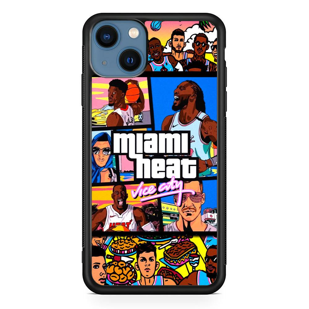 Miami Heat Star of Vice City iPhone 14 Plus Case-Rubber Black (2D Case)-Oxvistore