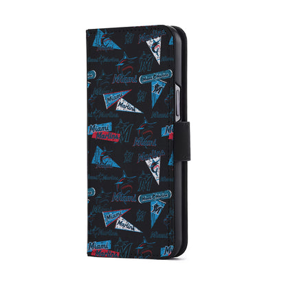 Miami Marlins Pattern Flip Wallet Phone Case