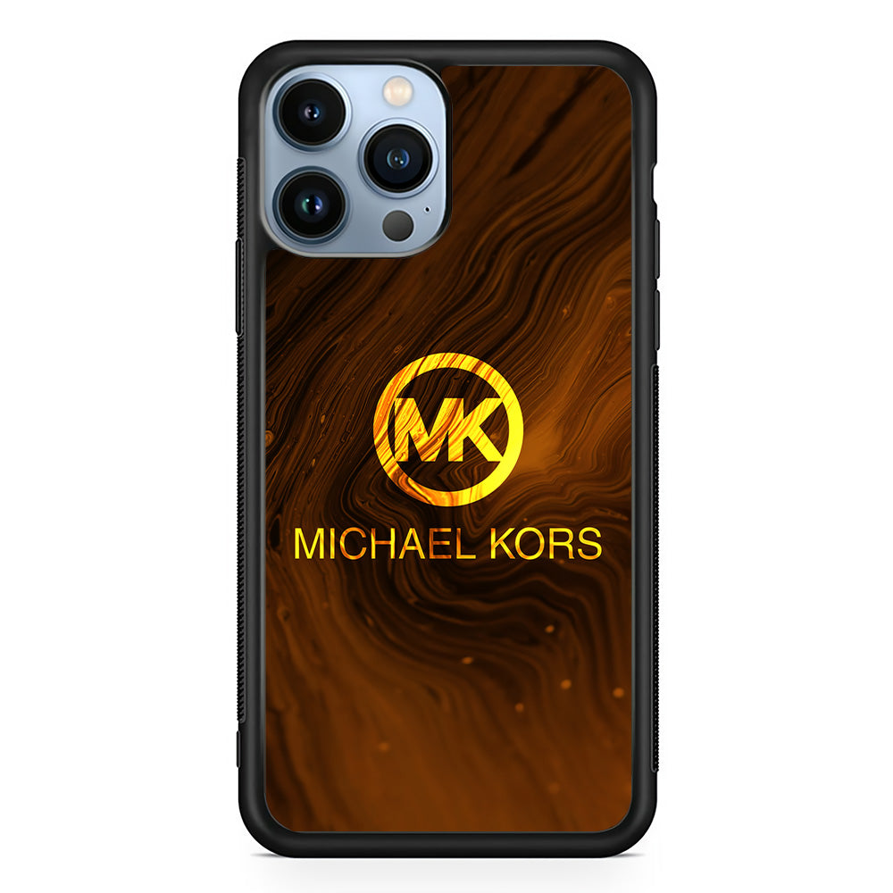 Michael Kors Brown Abstract iPhone 15 Pro Case-Rubber Black (2D Case)-Oxvistore