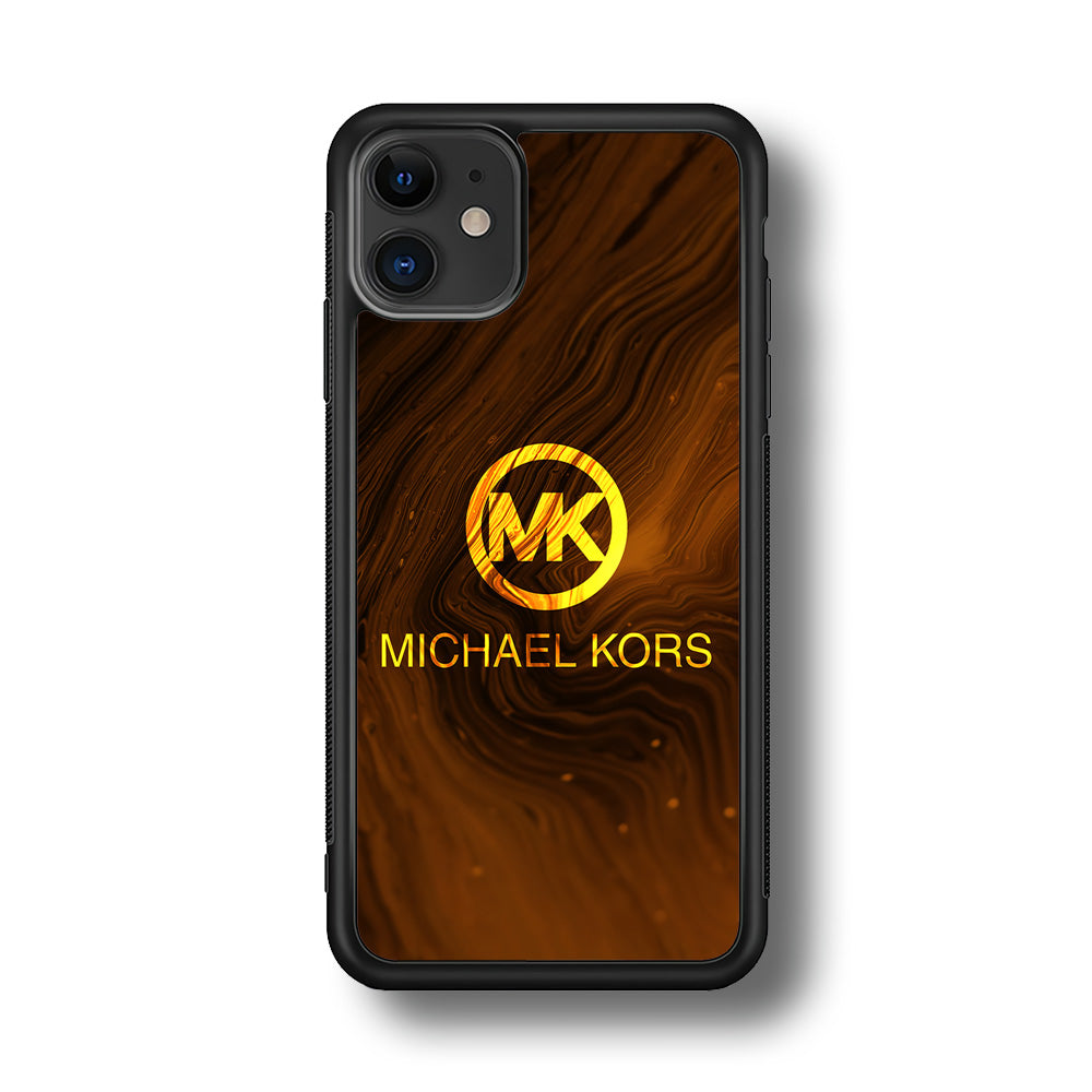 Michael Kors Brown Abstract iPhone 12 Case-Rubber Black (2D Case)-Oxvistore