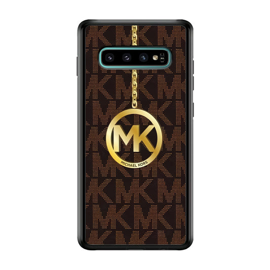 Michael Kors Brown Pattern Samsung Galaxy S10 Plus Case-Rubber White (2D Case)-Oxvistore
