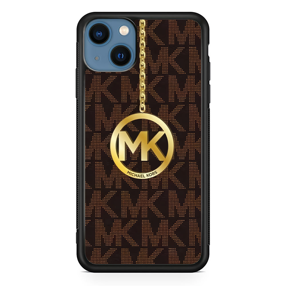 Michael Kors Brown Pattern iPhone 14 Plus Case-Rubber White (2D Case)-Oxvistore