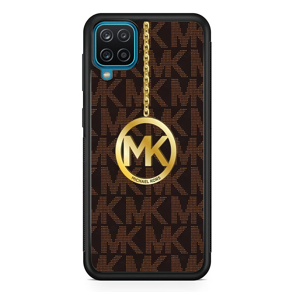 Michael Kors Brown Pattern Samsung Galaxy A12 Case-Rubber White (2D Case)-Oxvistore