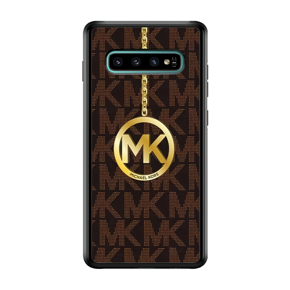 Michael Kors Brown Pattern Samsung Galaxy S10 Case-Rubber White (2D Case)-Oxvistore