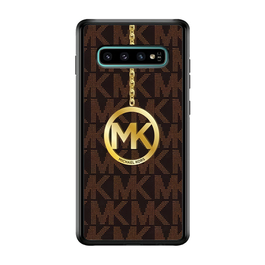 Michael Kors Brown Pattern Samsung Galaxy S10 Case-Rubber White (2D Case)-Oxvistore