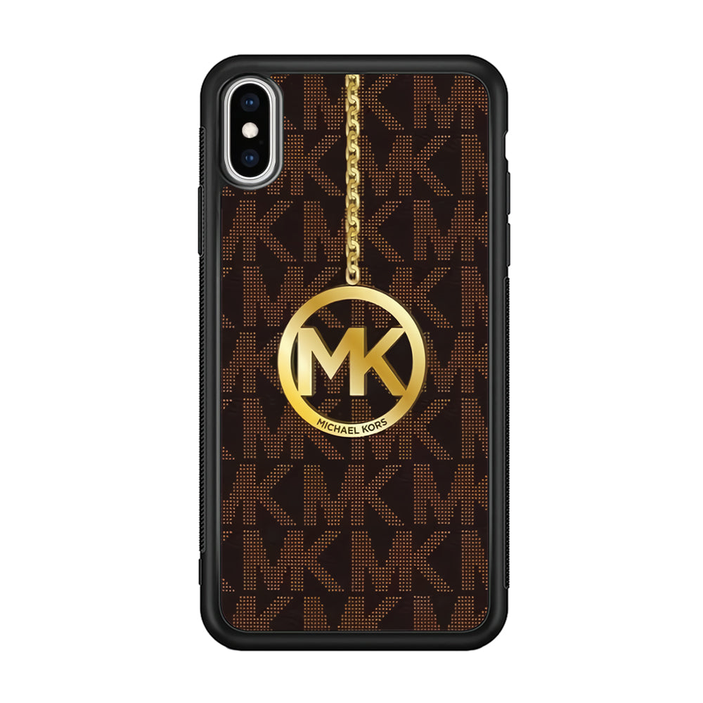Michael Kors Brown Pattern iPhone Xs Case-Rubber Black (2D Case)-Oxvistore