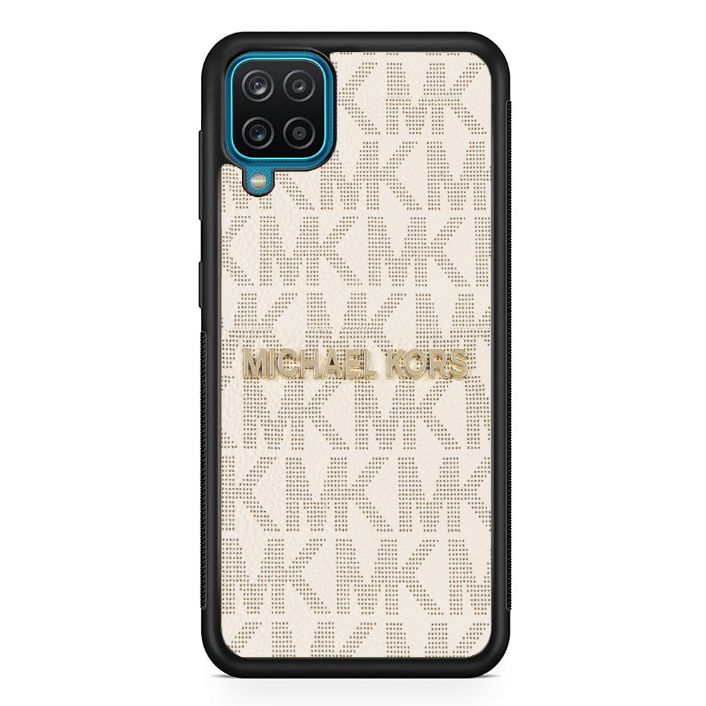 Michael Kors White Pattern Samsung Galaxy A12 Case-Rubber Black (2D Case)-Oxvistore