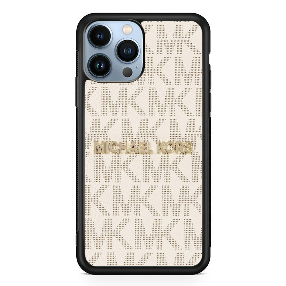 Michael Kors White Pattern iPhone 15 Pro Case-Rubber Black (2D Case)-Oxvistore