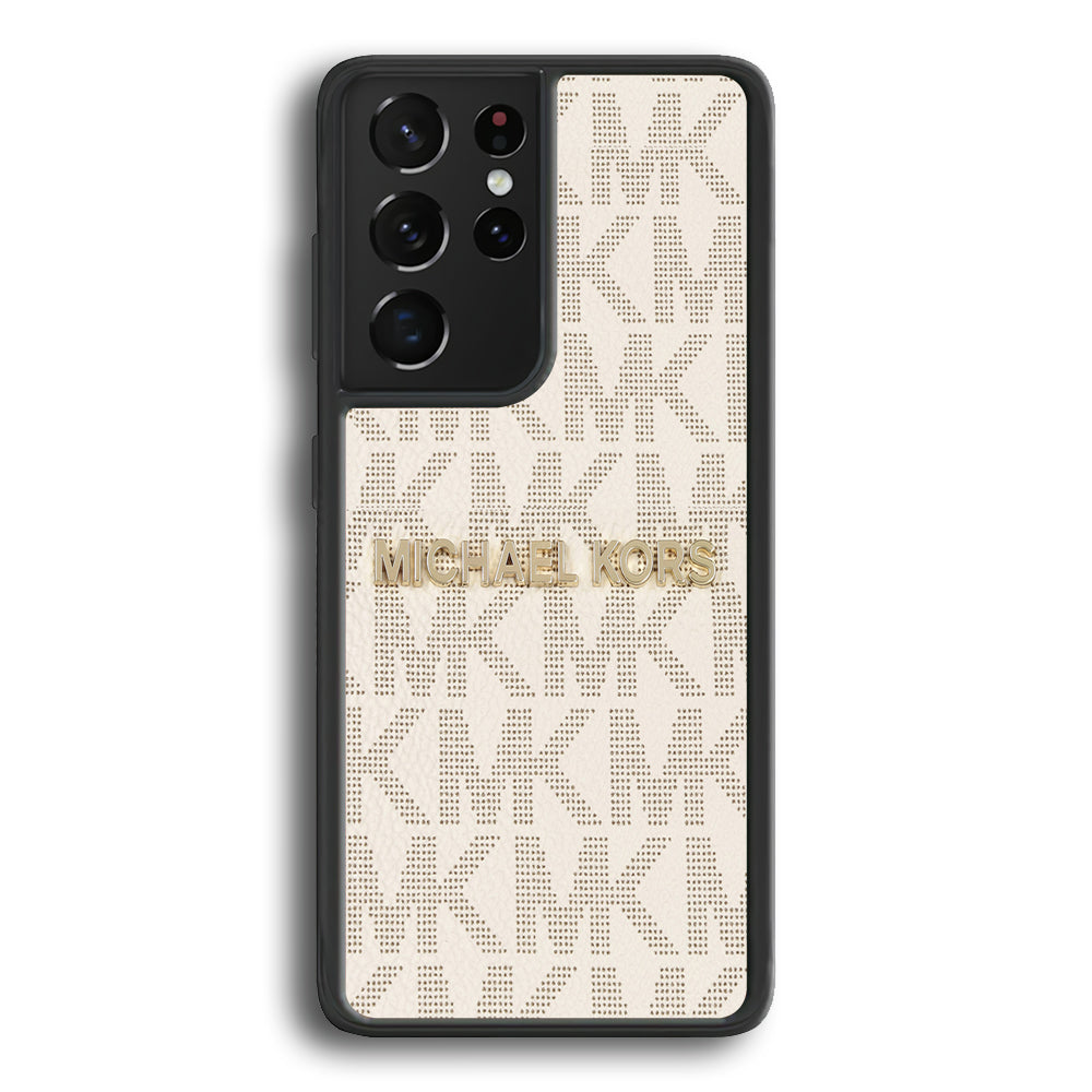 Michael Kors White Pattern Samsung Galaxy S21 Ultra Case-Rubber Black (2D Case)-Oxvistore