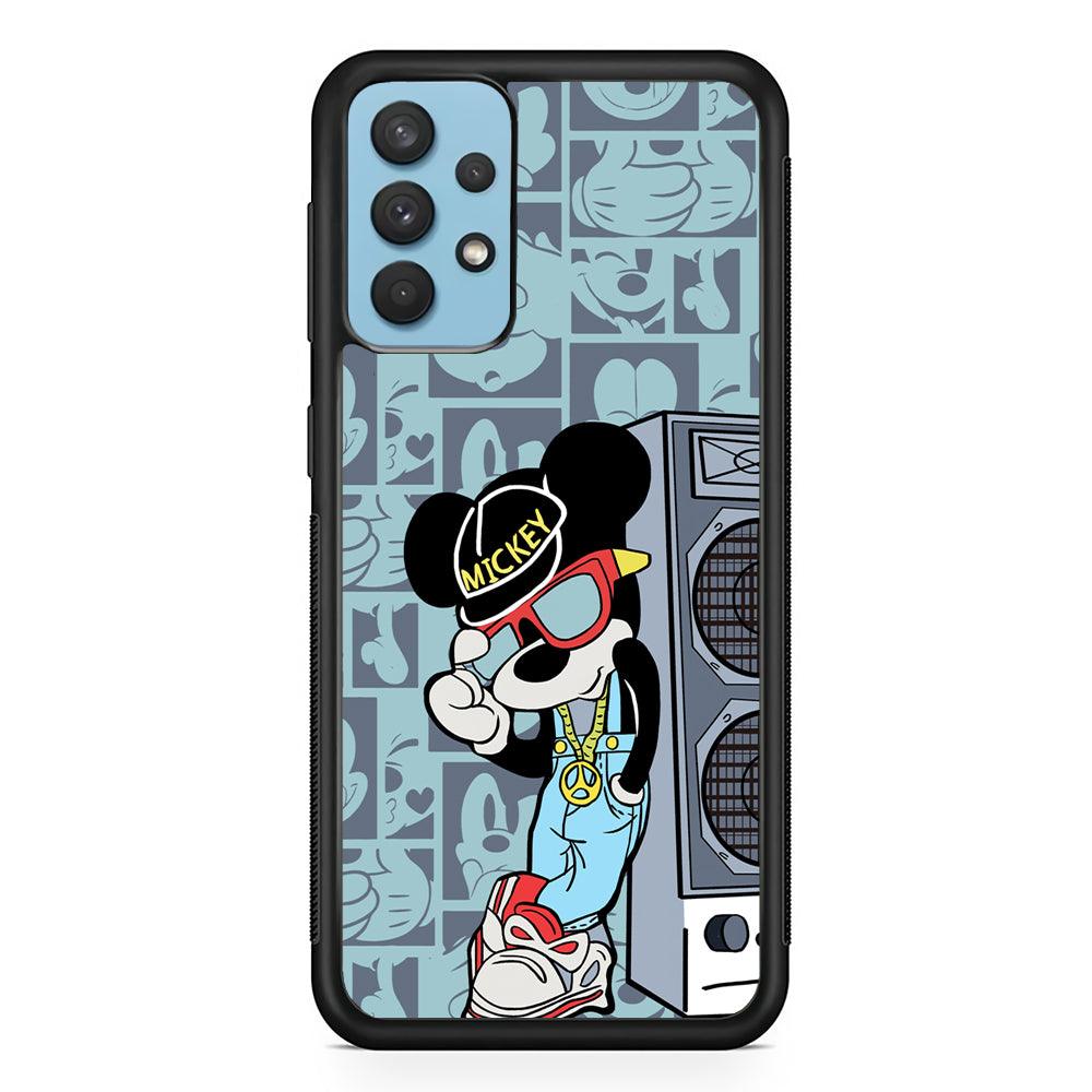 Mickey Mouse Peace and Cool Samsung Galaxy A32 Case-Rubber Black (2D Case)-Oxvistore