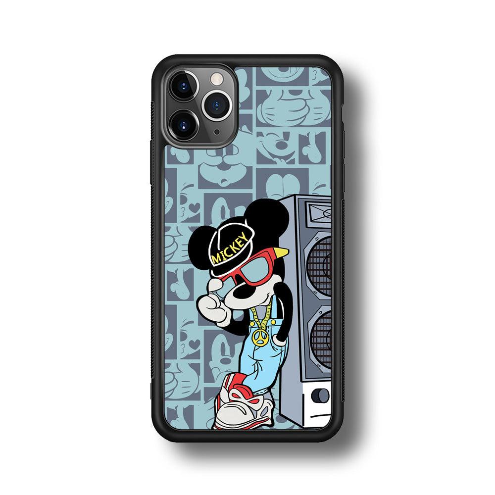 Mickey Mouse Peace and Cool iPhone 11 Pro Max Case-Rubber Black (2D Case)-Oxvistore