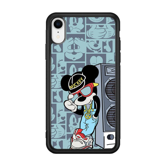 Mickey Mouse Peace and Cool iPhone XR Case-Rubber Black (2D Case)-Oxvistore
