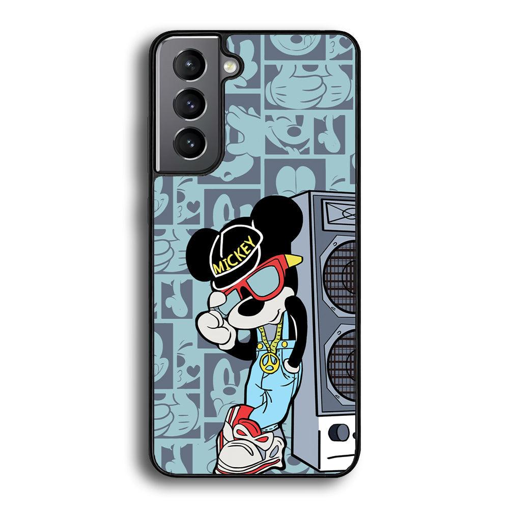 Mickey Mouse Peace and Cool Samsung Galaxy S21 Plus Case-Rubber Black (2D Case)-Oxvistore