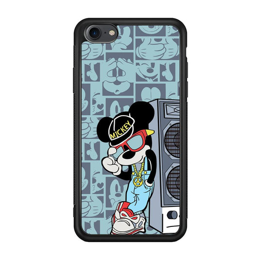 Mickey Mouse Peace and Cool iPhone 7 Case-Rubber Black (2D Case)-Oxvistore