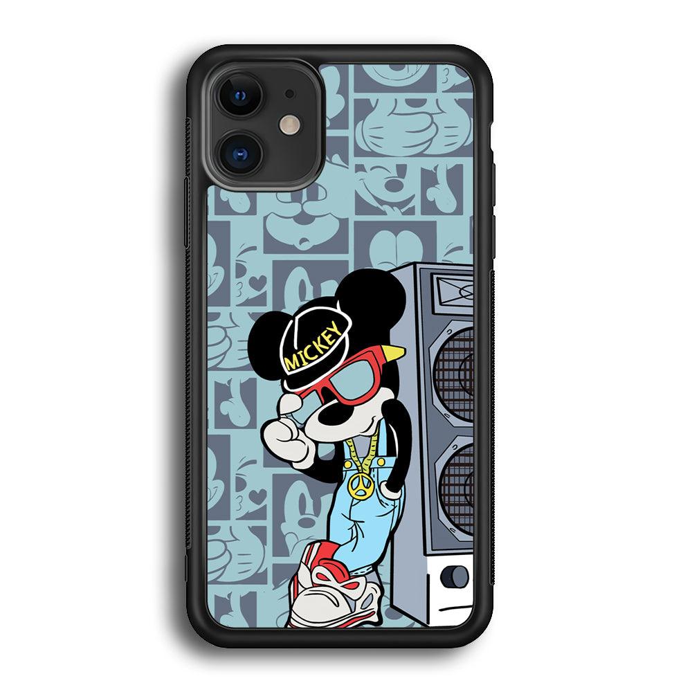 Mickey Mouse Peace and Cool iPhone 11 Case-Rubber Black (2D Case)-Oxvistore