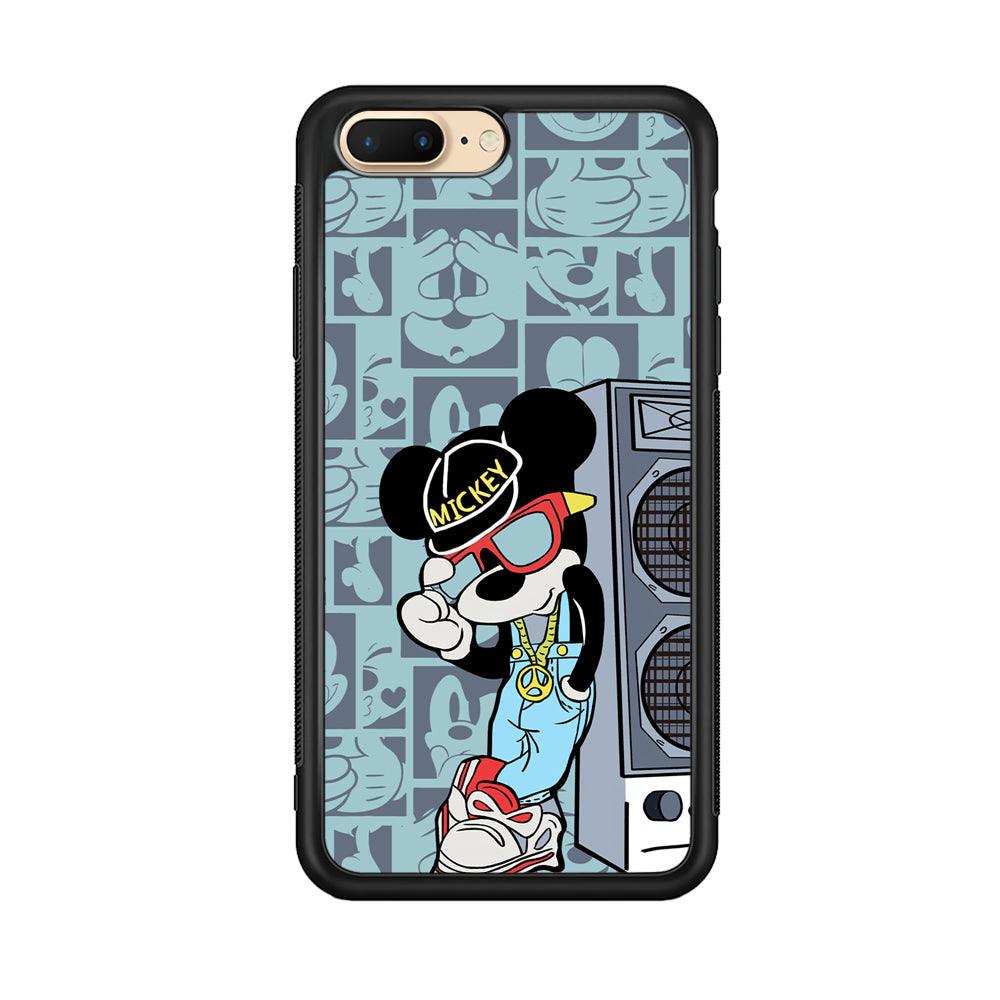 Mickey Mouse Peace and Cool iPhone 7 Plus Case-Rubber Black (2D Case)-Oxvistore