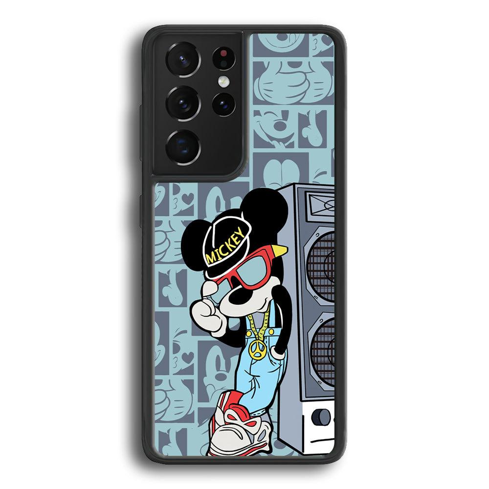Mickey Mouse Peace and Cool Samsung Galaxy S24 Ultra Case-Rubber Black (2D Case)-Oxvistore