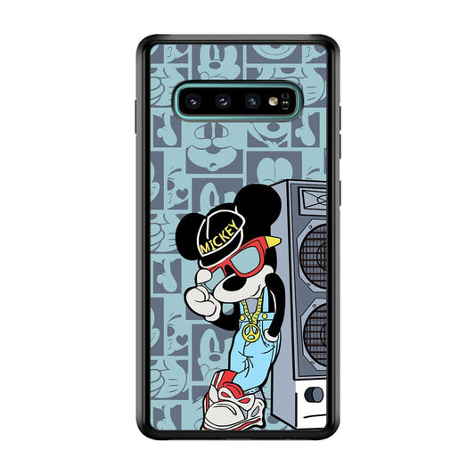 Mickey Mouse Peace and Cool Samsung Galaxy S10 Case-Rubber Black (2D Case)-Oxvistore