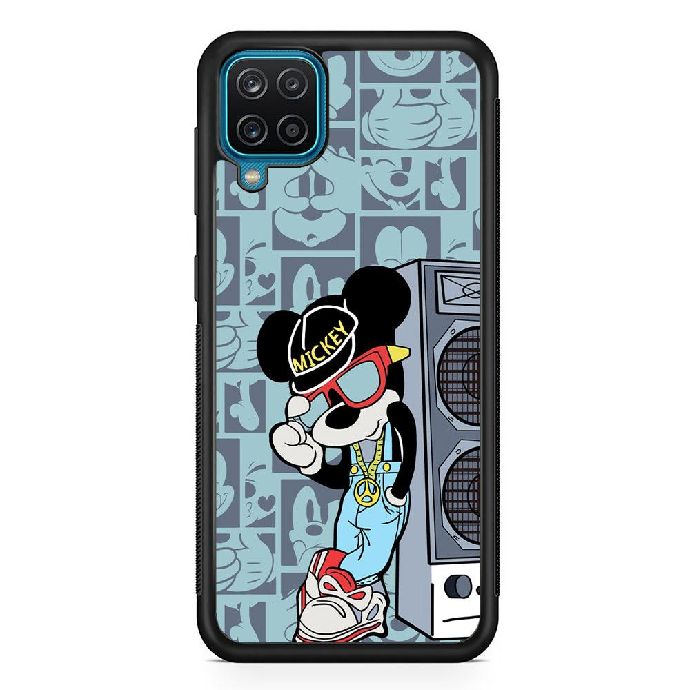 Mickey Mouse Peace and Cool Samsung Galaxy A12 Case-Rubber Black (2D Case)-Oxvistore