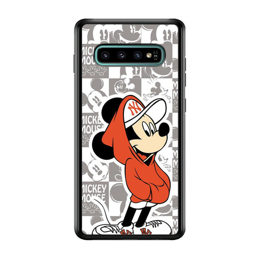 Mickey Mouse The Fans on Duty Samsung Galaxy S10 Case-Rubber Black (2D Case)-Oxvistore