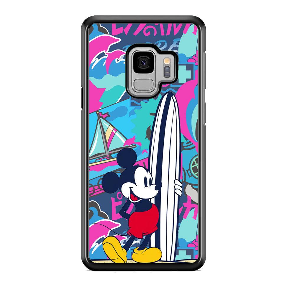 Mickey Surf Board Samsung Galaxy S9 Case-Rubber Black (2D Case)-Oxvistore