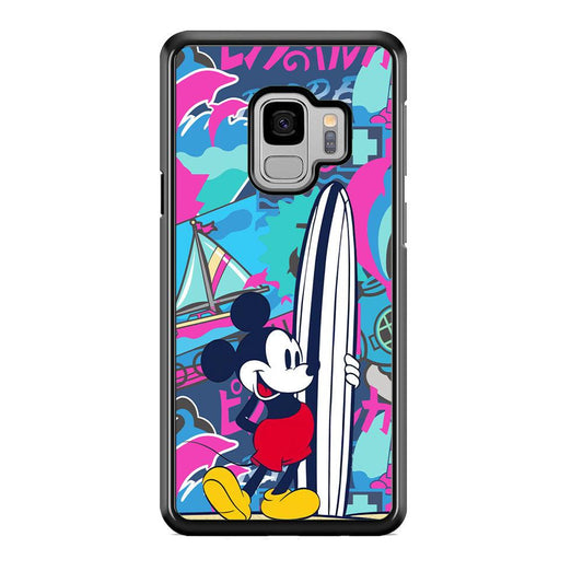 Mickey Surf Board Samsung Galaxy S9 Case-Rubber Black (2D Case)-Oxvistore