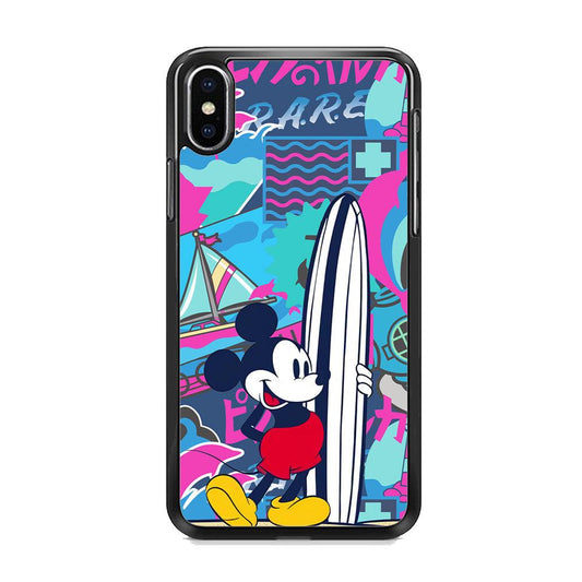 Mickey Surf Board iPhone XS Case-Rubber Black (2D Case)-Oxvistore