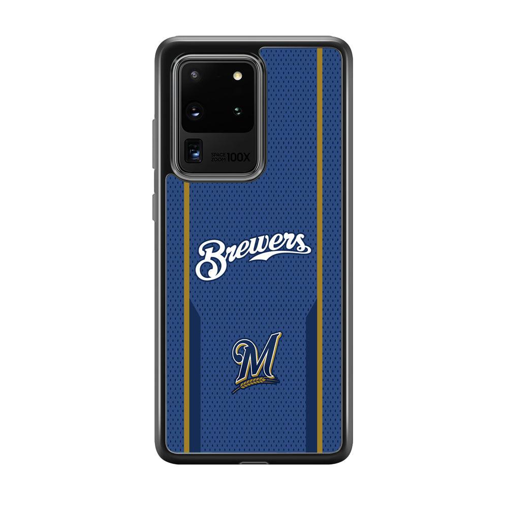 Milwaukee Brewers Golden Pillar Samsung Galaxy S20 Ultra Case-Rubber Black (2D Case)-Oxvistore