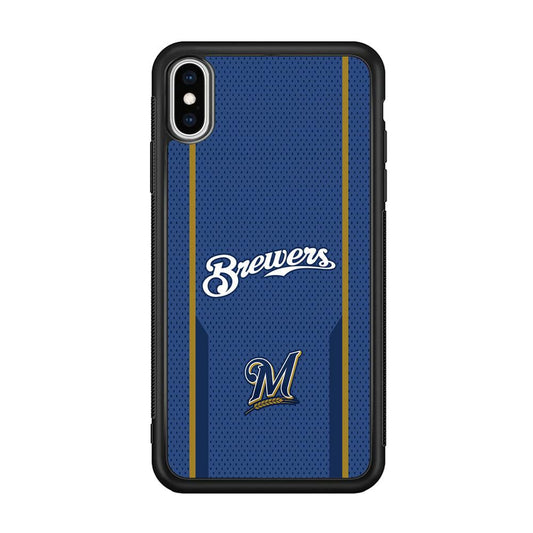 Milwaukee Brewers Golden Pillar iPhone XS Case-Rubber Black (2D Case)-Oxvistore