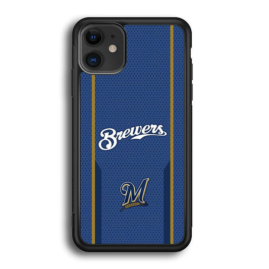 Milwaukee Brewers Golden Pillar iPhone 11 Case-Rubber Black (2D Case)-Oxvistore