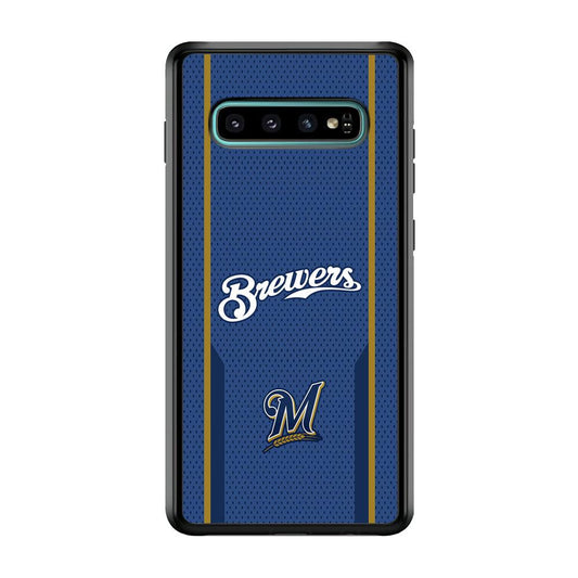 Milwaukee Brewers Golden Pillar Samsung Galaxy S10 Case-Rubber Black (2D Case)-Oxvistore