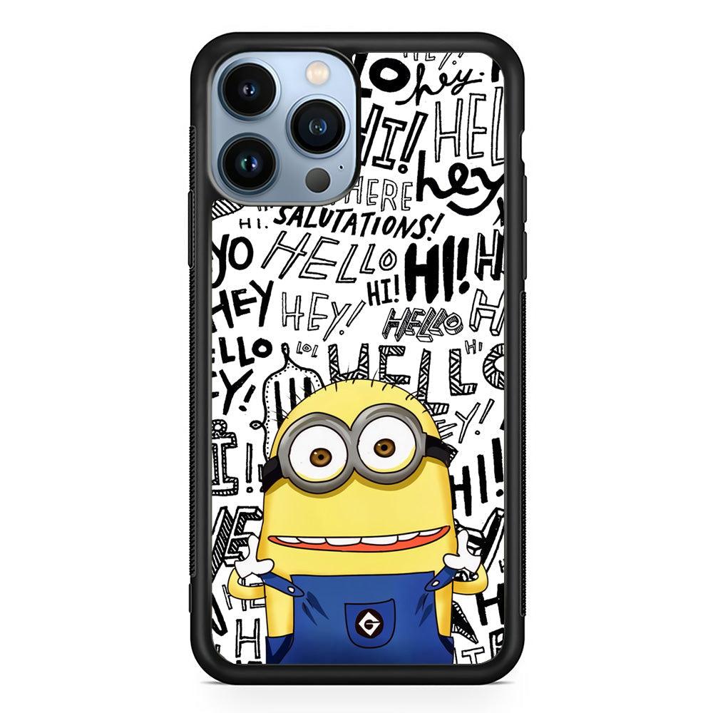 Minions Hail Word iPhone 15 Pro Case-Rubber White (2D Case)-Oxvistore