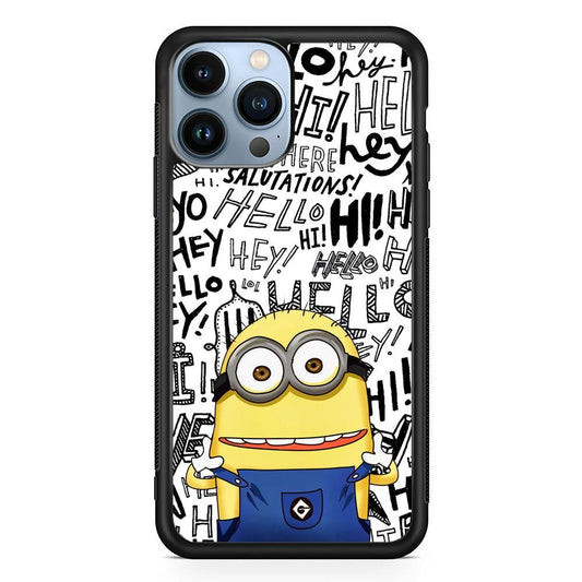 Minions Hail Word iPhone 15 Pro Case-Rubber White (2D Case)-Oxvistore