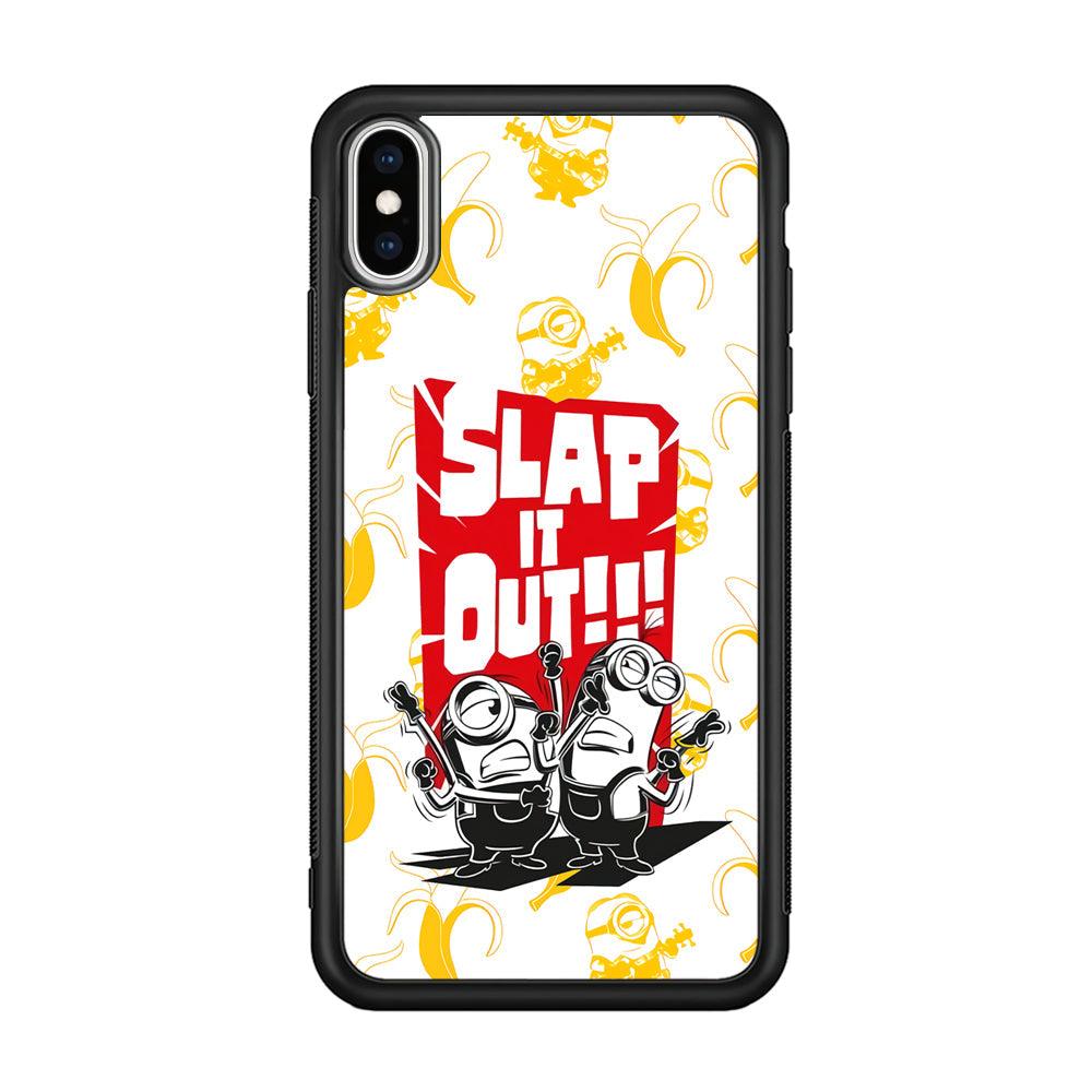 Minions Slap It Out iPhone XS Case-Rubber Black (2D Case)-Oxvistore