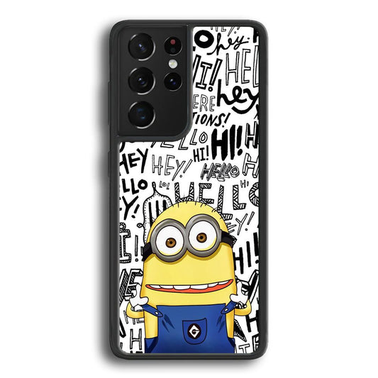 Minions Hail Word Samsung Galaxy S21 Ultra Case-Rubber White (2D Case)-Oxvistore