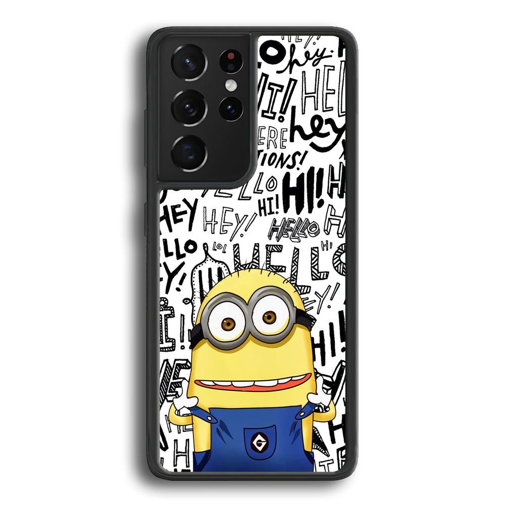 Minions Hail Word Samsung Galaxy S24 Ultra Case-Rubber White (2D Case)-Oxvistore