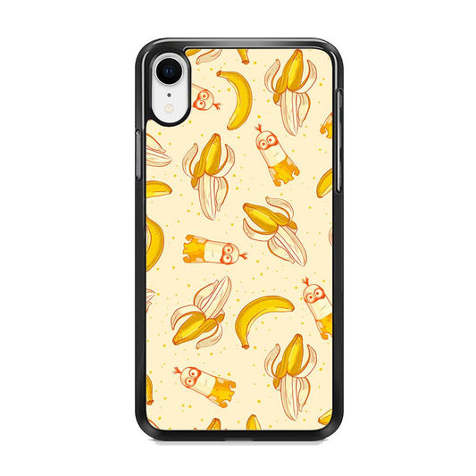Minions and Banana Patern iPhone XR Case-Rubber White (2D Case)-Oxvistore