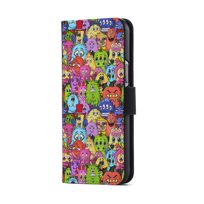 Monster Alien Cartoon Doodle Flip Wallet Phone Case