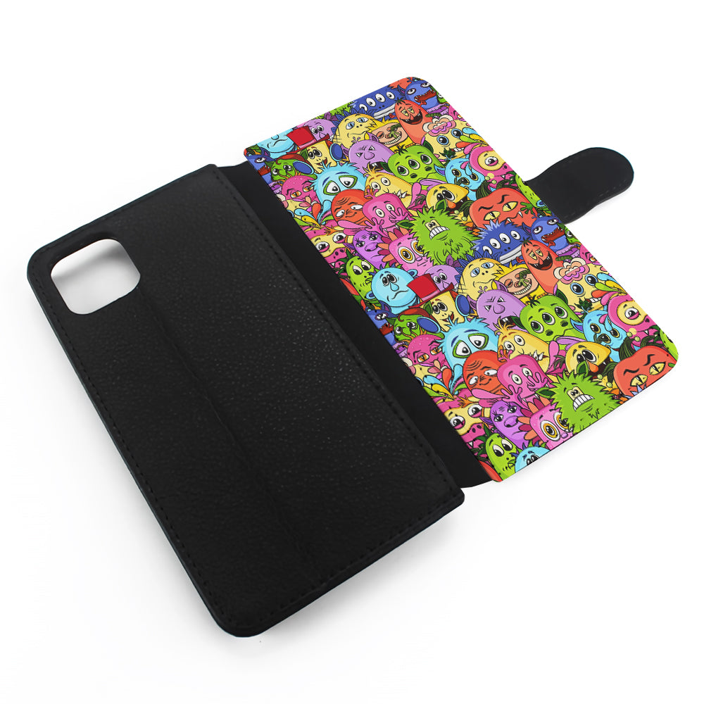 Monster Alien Cartoon Doodle Flip Wallet Phone Case