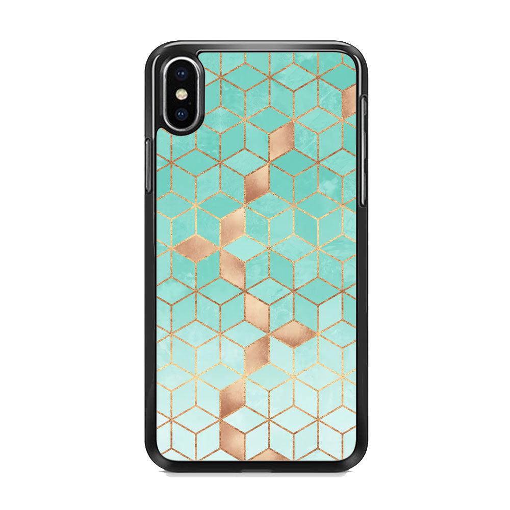 Mosaic Square Blue Phase iPhone XS MAX Case-Rubber Black (2D Case)-Oxvistore