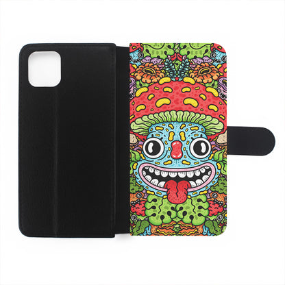 Mushroom Face Doodle Flip Wallet Phone Case