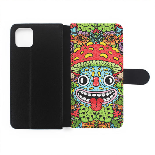 Mushroom Face Doodle Flip Wallet Phone Case