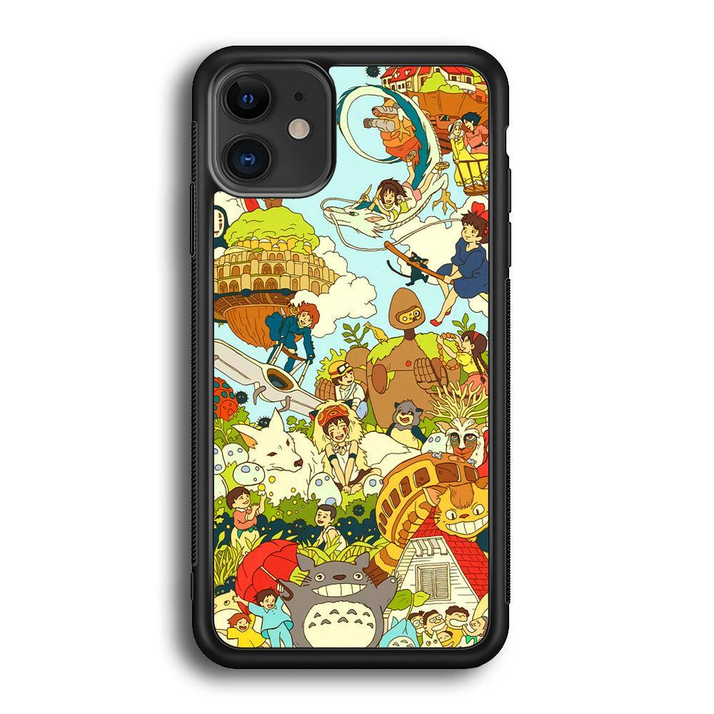My Neighbor Totoro Family Playing Ground iPhone 11 Case-Rubber Black (2D Case)-Oxvistore