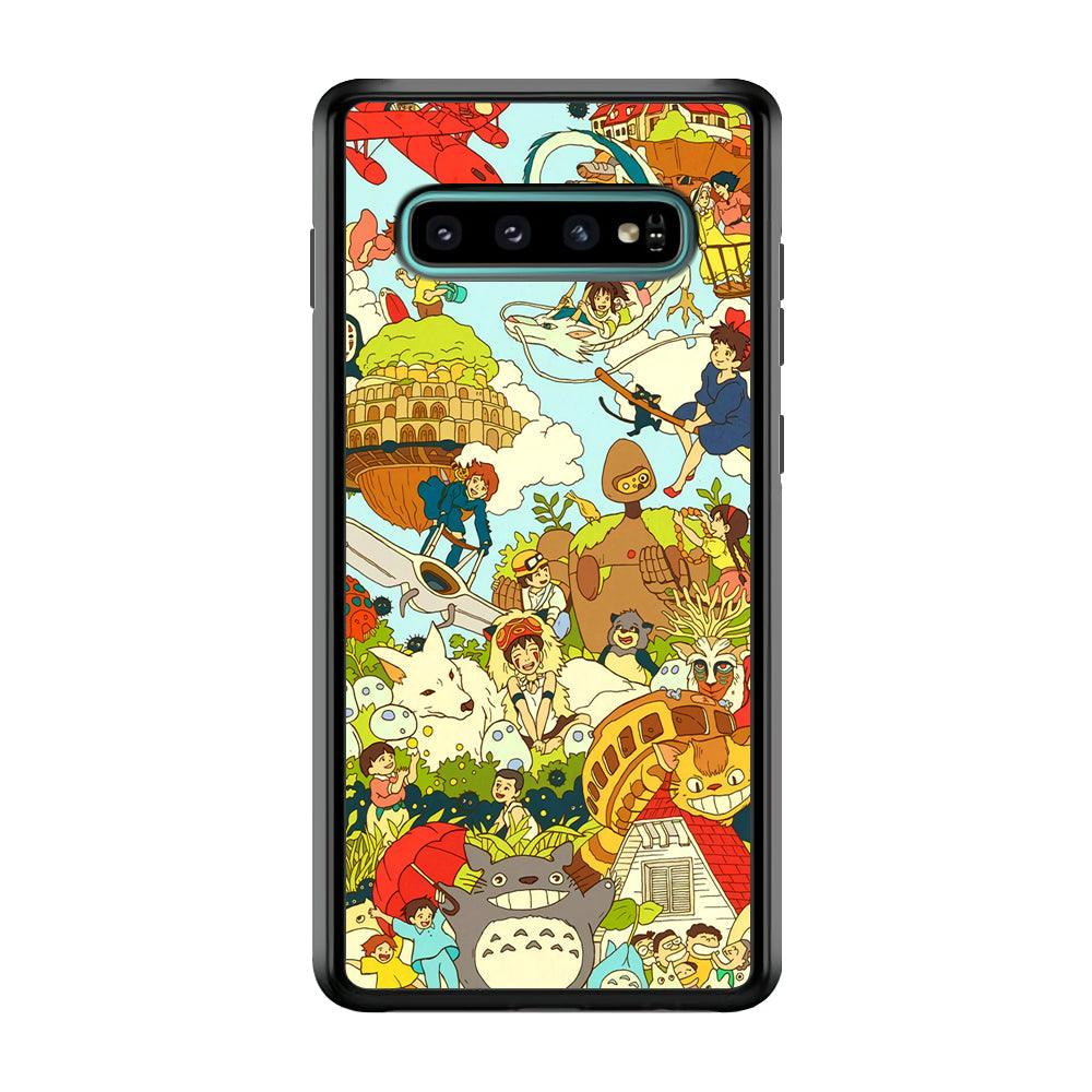 My Neighbor Totoro Family Playing Ground Samsung Galaxy S10 Case-Rubber Black (2D Case)-Oxvistore