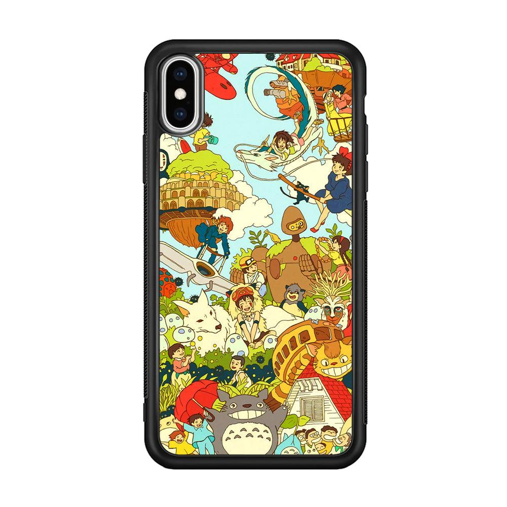My Neighbor Totoro Family Playing Ground iPhone XS Case-Rubber Black (2D Case)-Oxvistore
