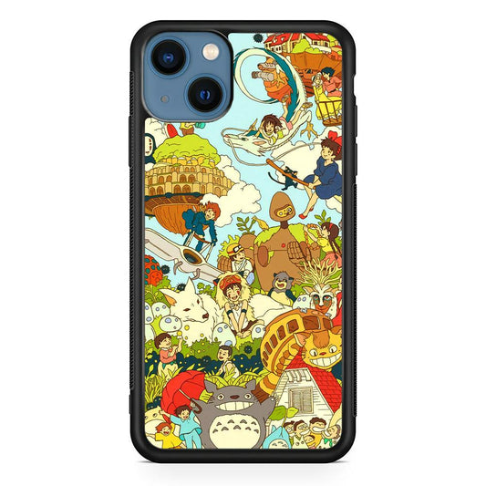 My Neighbor Totoro Family Playing Ground iPhone 15 Case-Rubber Black (2D Case)-Oxvistore
