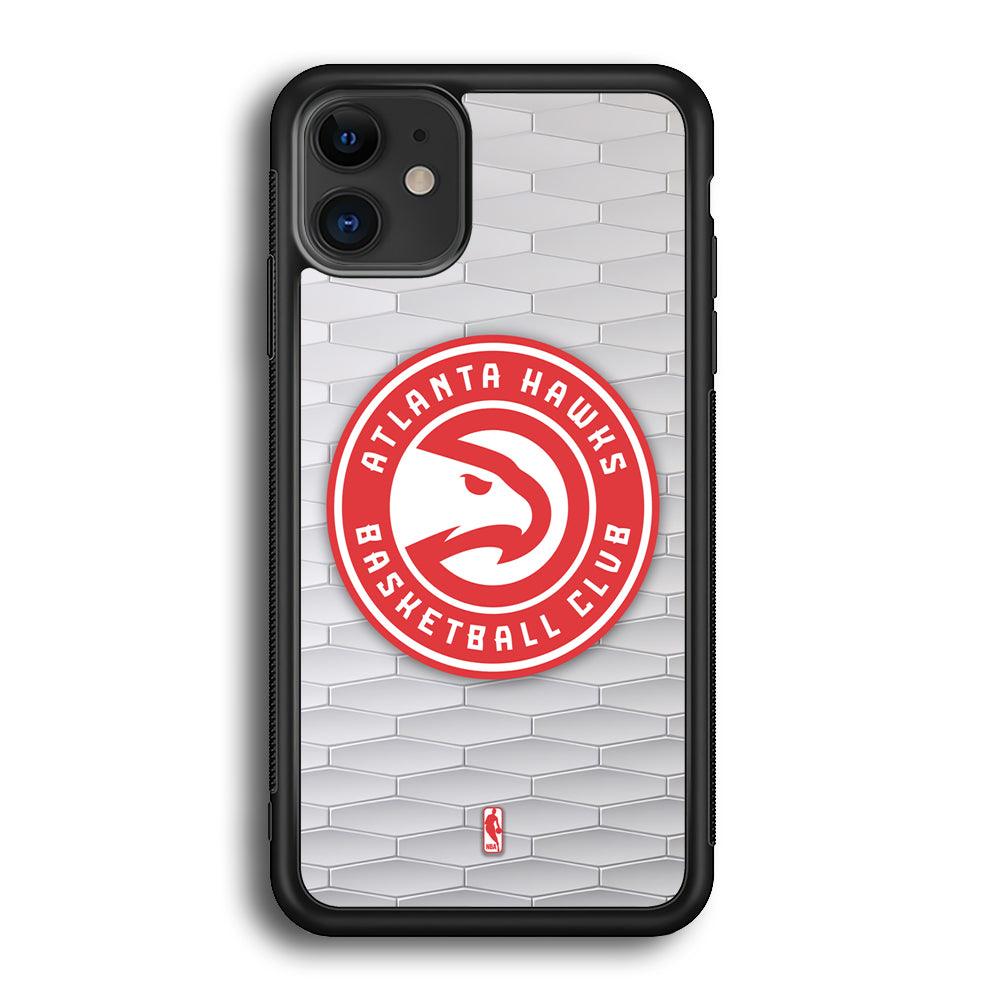 NBA Atlanta Hawks White Texture iPhone 12 Case-Rubber Black (2D Case)-Oxvistore