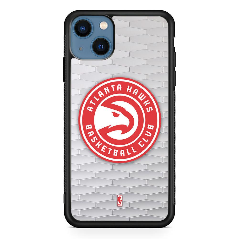 NBA Atlanta Hawks White Texture iPhone 14 Case-Rubber White (2D Case)-Oxvistore