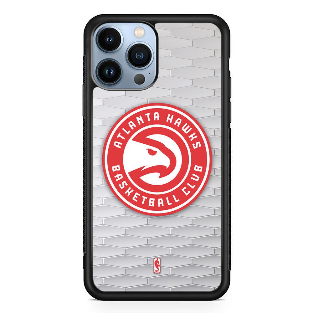 NBA Atlanta Hawks White Texture iPhone 13 Pro Max Case-Rubber White (2D Case)-Oxvistore
