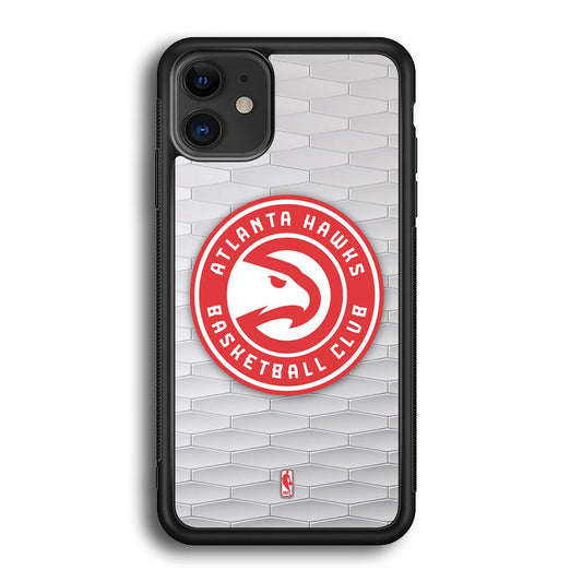 NBA Atlanta Hawks White Texture iPhone 11 Case-Rubber Black (2D Case)-Oxvistore